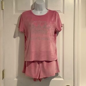 JUICY COUTURE NWOT 2pc Y2K Pink Velour Shorts/Short Sleeve Pajama Lounge Set L